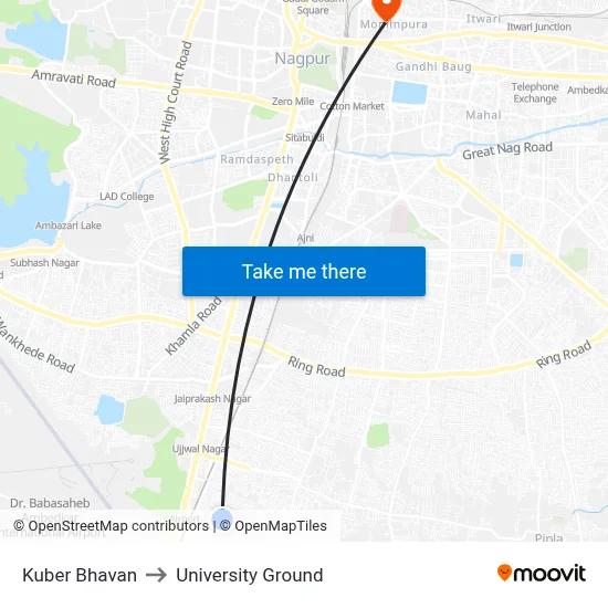 Kuber Bhavan to University Ground map