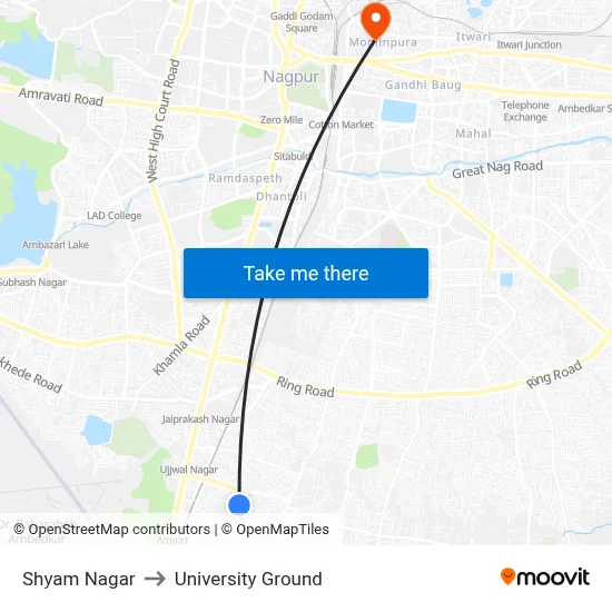 Shyam Nagar to University Ground map