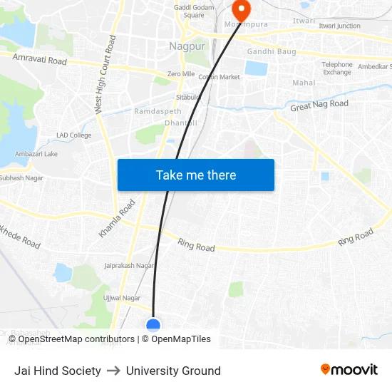 Jai Hind Society to University Ground map
