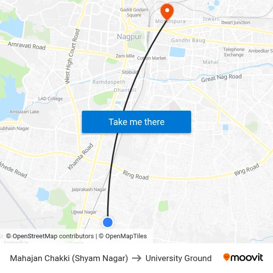 Mahajan Chakki (Shyam Nagar) to University Ground map