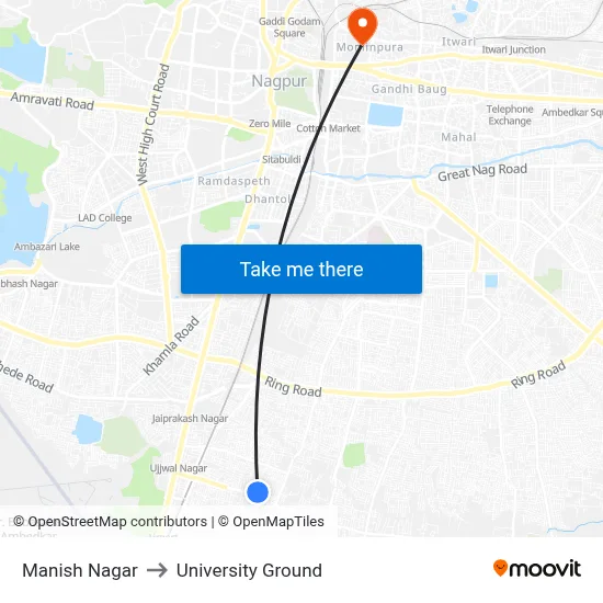 Manish Nagar to University Ground map