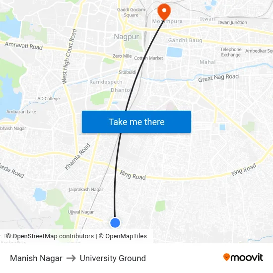 Manish Nagar to University Ground map