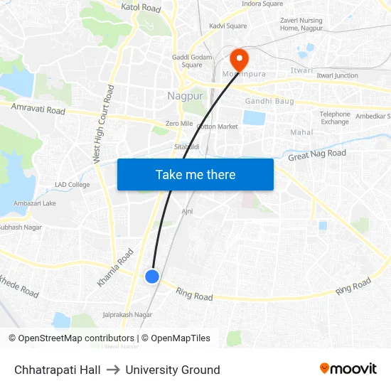 Chhatrapati Hall to University Ground map
