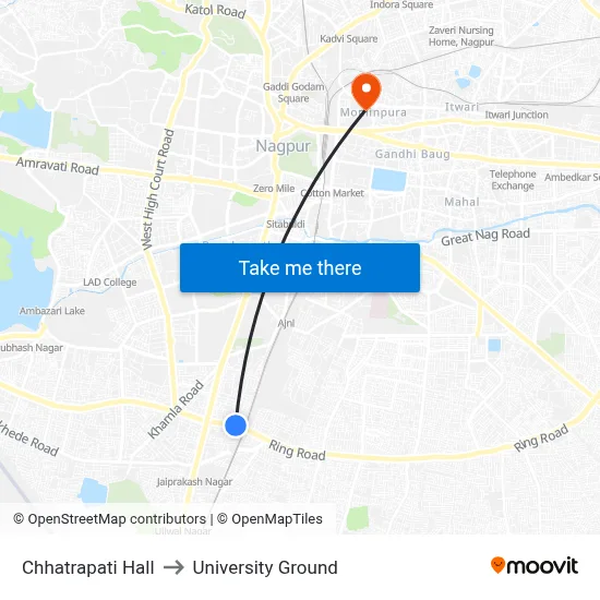 Chhatrapati Hall to University Ground map