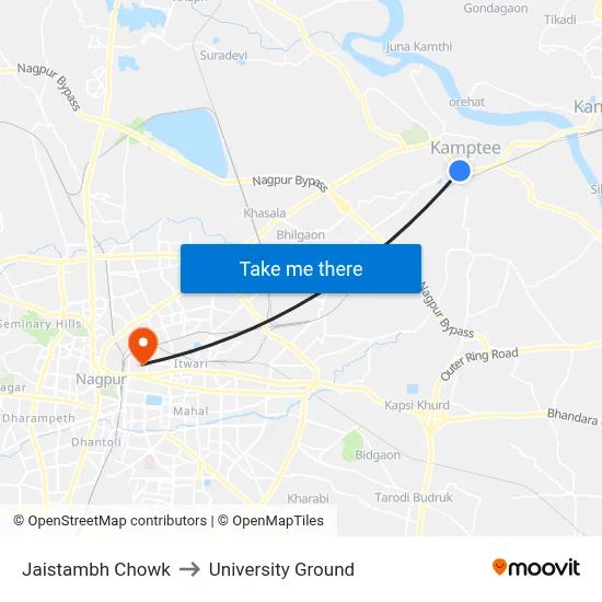 Jaistambh Chowk to University Ground map