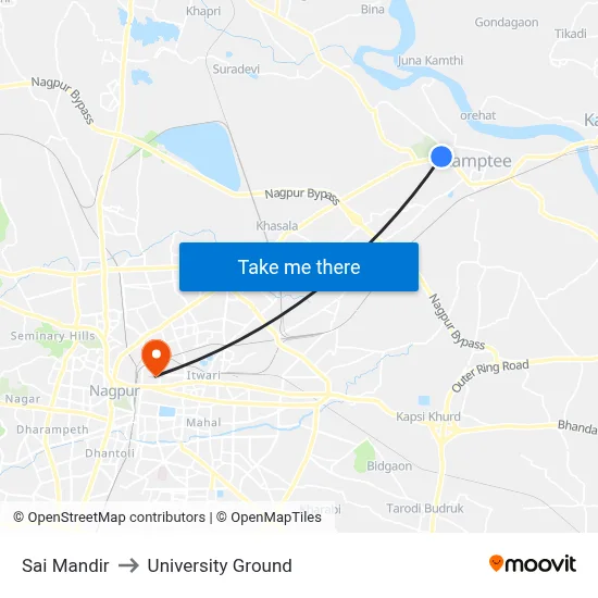 Sai Mandir to University Ground map