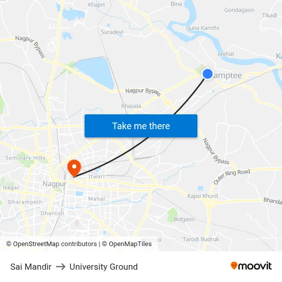 Sai Mandir to University Ground map
