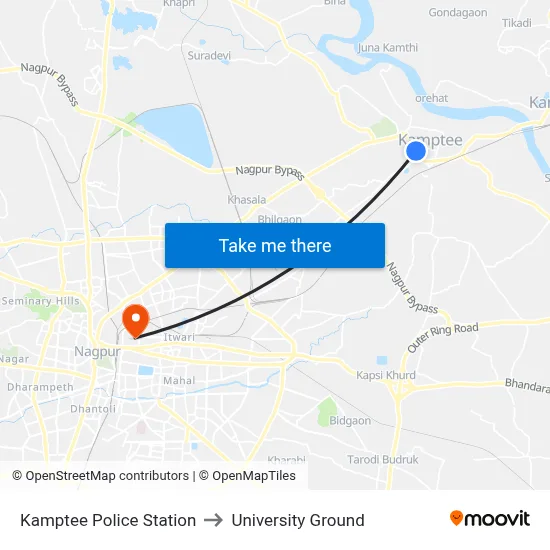 Kamptee Police Station to University Ground map
