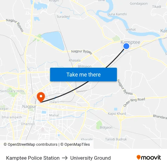 Kamptee Police Station to University Ground map