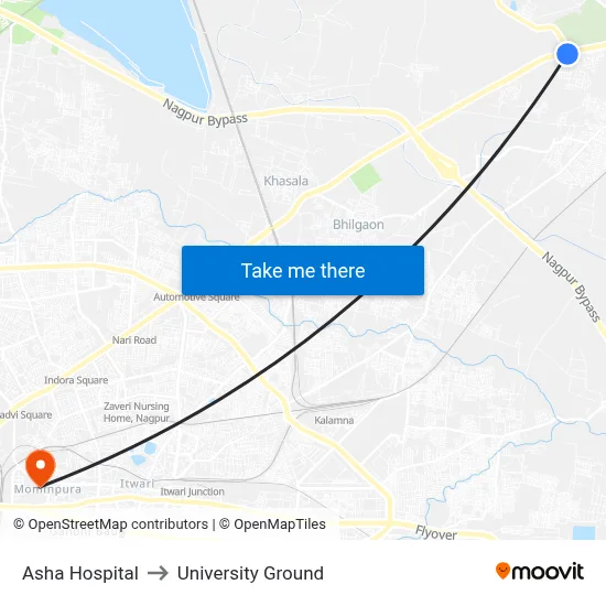 Asha Hospital to University Ground map