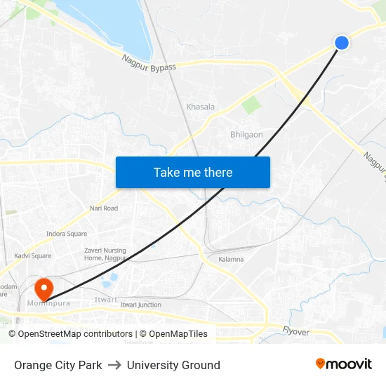 Orange City Park to University Ground map