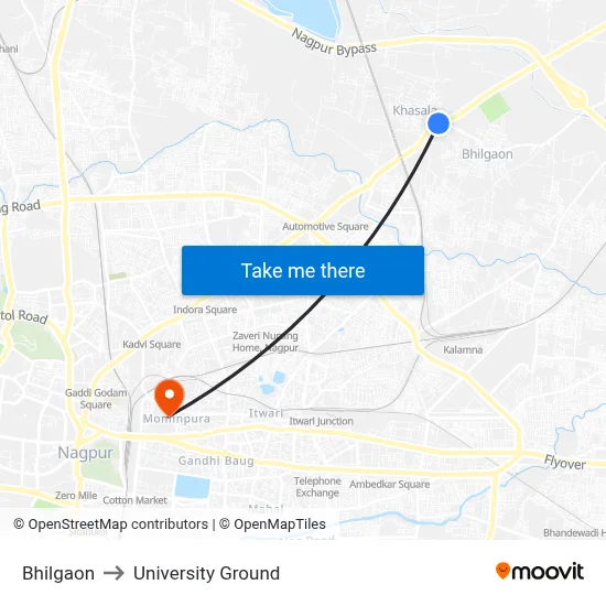Bhilgaon to University Ground map