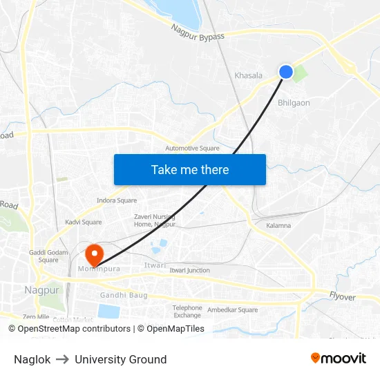 Naglok to University Ground map