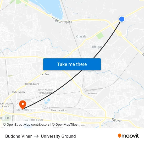 Buddha Vihar to University Ground map