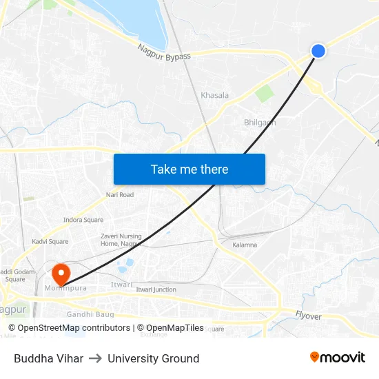 Buddha Vihar to University Ground map