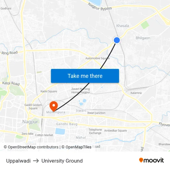 Uppalwadi to University Ground map