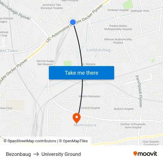 Bezonbaug to University Ground map