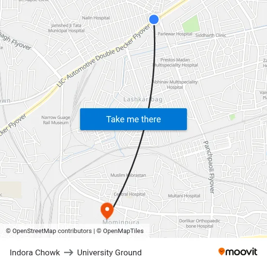 Indora Chowk to University Ground map