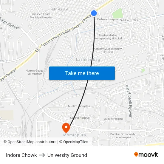 Indora Chowk to University Ground map