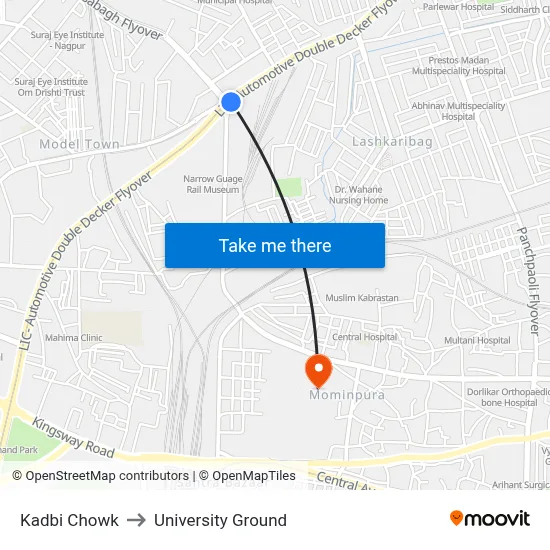 Kadbi Chowk to University Ground map