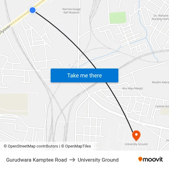 Gurudwara Kamptee Road to University Ground map