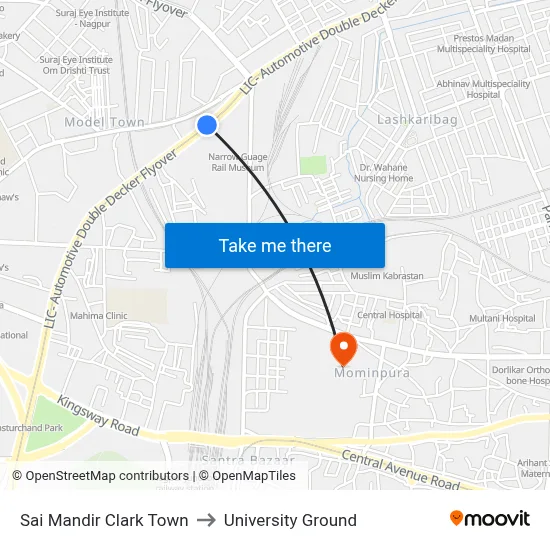 Sai Mandir Clark Town to University Ground map