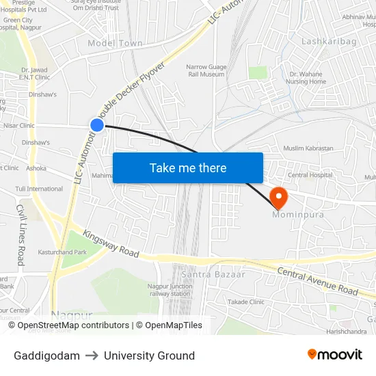 Gaddigodam to University Ground map