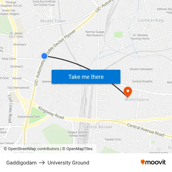 Gaddigodam to University Ground map