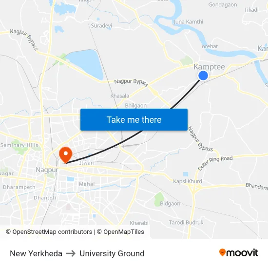 New Yerkheda to University Ground map