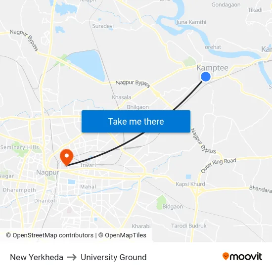 New Yerkheda to University Ground map