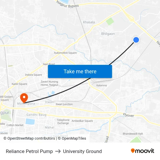 Reliance Petrol Pump to University Ground map