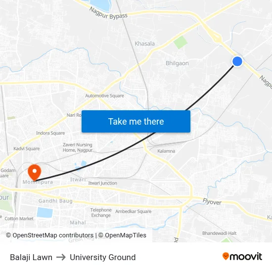 Balaji Lawn to University Ground map