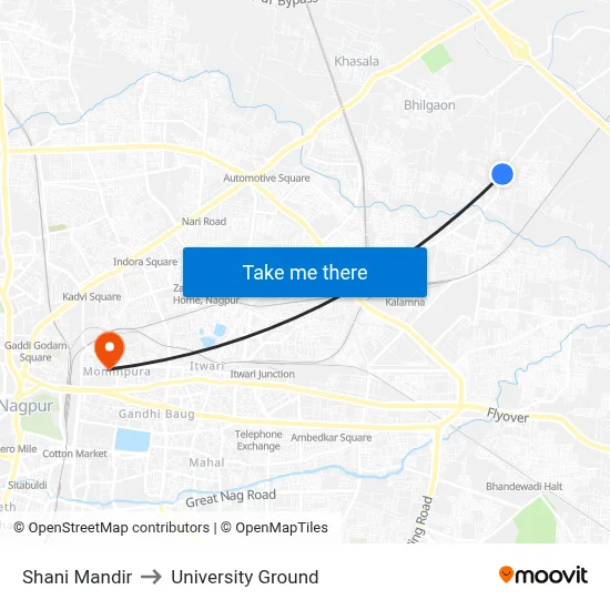 Shani Mandir to University Ground map