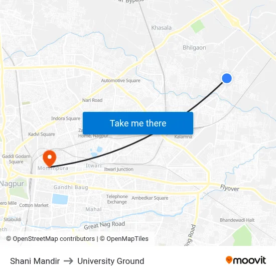 Shani Mandir to University Ground map