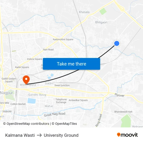 Kalmana Wasti to University Ground map