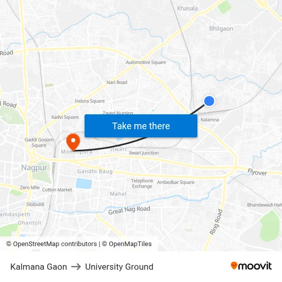 Kalmana Gaon to University Ground map