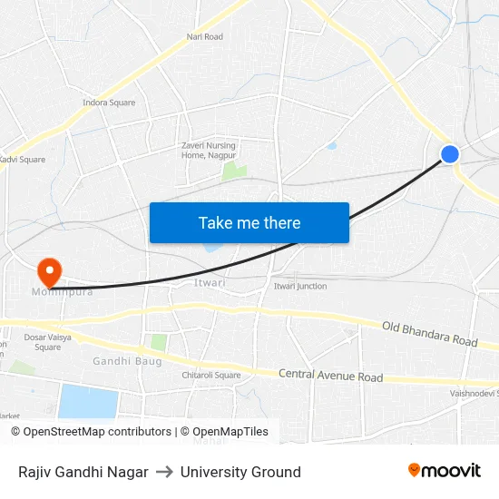 Rajiv Gandhi Nagar to University Ground map