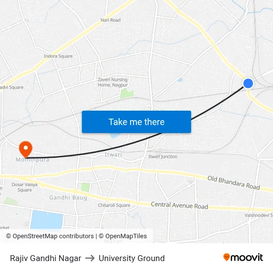 Rajiv Gandhi Nagar to University Ground map
