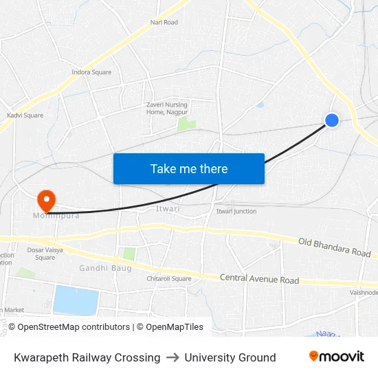 Kwarapeth Railway Crossing to University Ground map