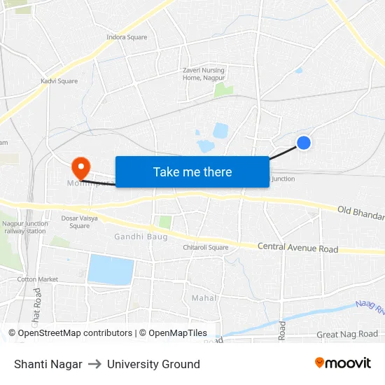 Shanti Nagar to University Ground map