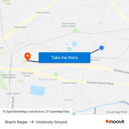 Shanti Nagar to University Ground map