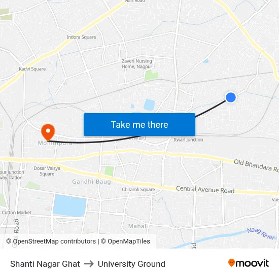 Shanti Nagar Ghat to University Ground map