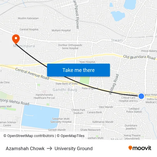 Azamshah Chowk to University Ground map