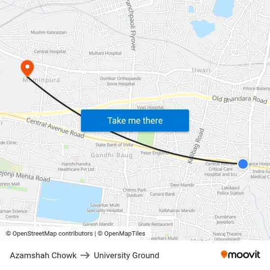 Azamshah Chowk to University Ground map
