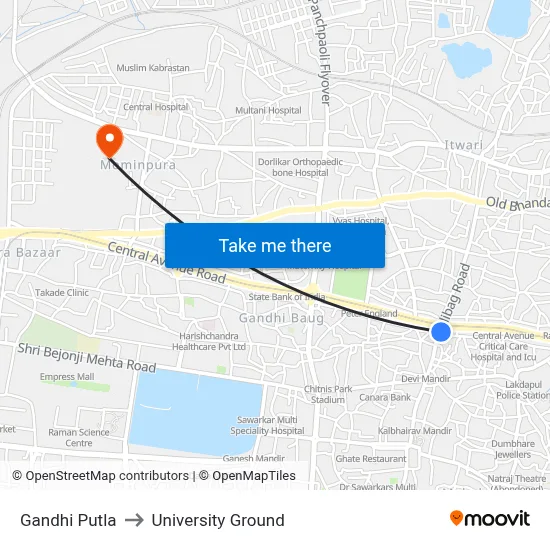 Gandhi Putla to University Ground map