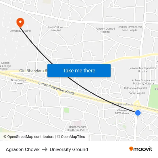 Agrasen Chowk to University Ground map