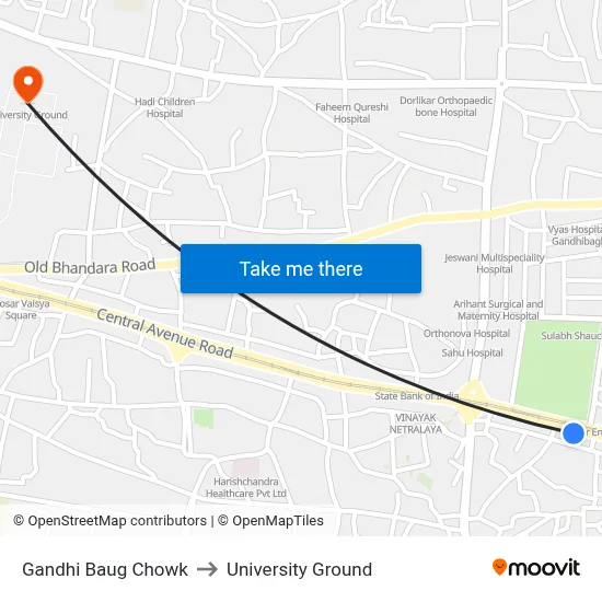 Gandhi Baug Chowk to University Ground map