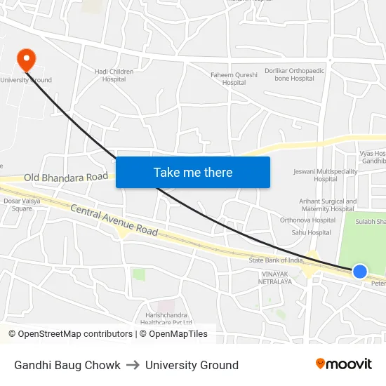 Gandhi Baug Chowk to University Ground map