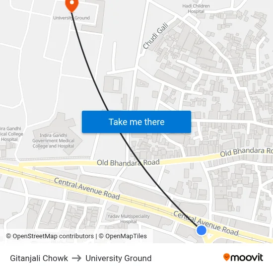 Gitanjali Chowk to University Ground map
