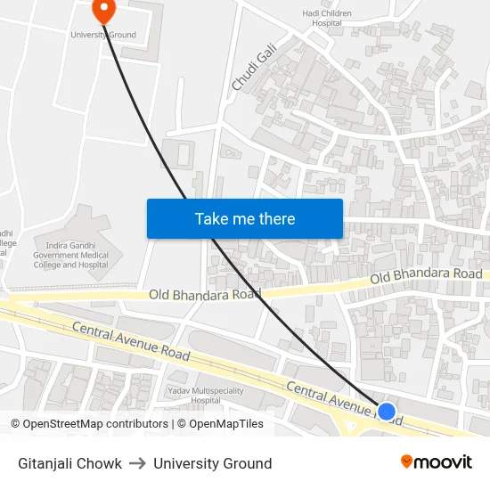 Gitanjali Chowk to University Ground map